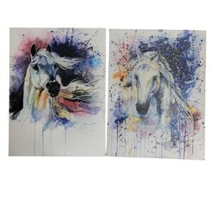Horse Watercolor Art Set of 2 Canvas Wall‎ Art Home Decor